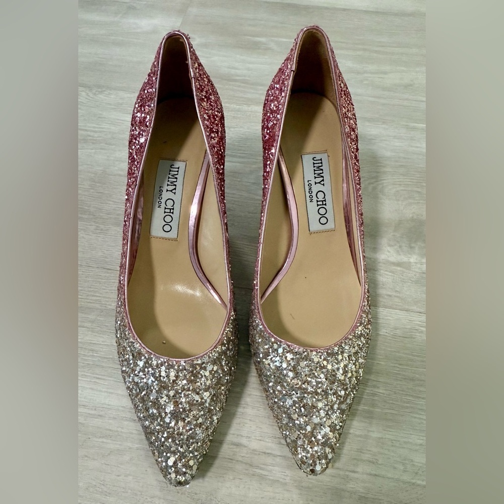 Jimmy Choo Pumps Women Size 35-4.5 Pink Silver Glitter Romy Pointed Toe Sparkle - Picture 15 of 15
